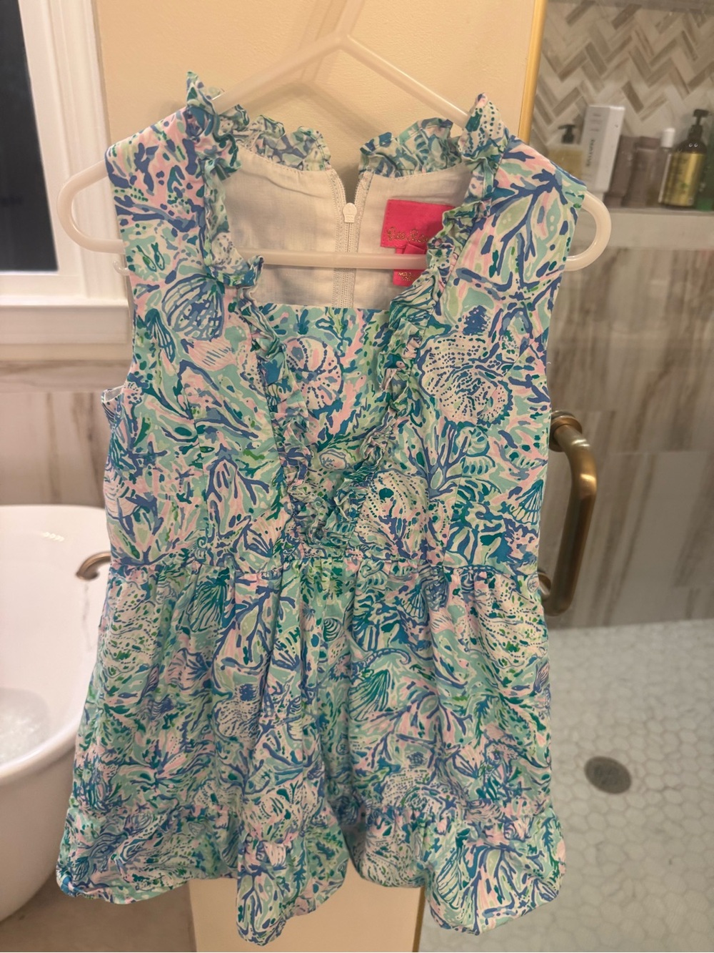 Lilly Pulitzer Girls' Ruffled Dress- Blue & Pink